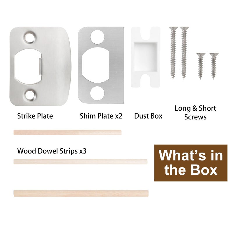 MOSECYOU Standard Door Lock Strike Plate with Spacer Shim, Door Latch Restorer, Universal Security Striker, Repair Kits to Fix Door Wont Latch in (Satin Nickel) - Image 3